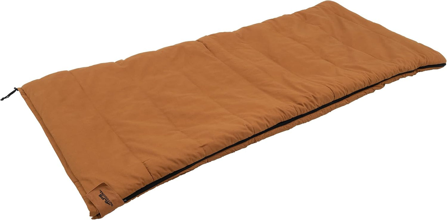 Redwood -10°F Flannel-Lined Sleeping Bag with Cotton Canvas Shell, Heavy-Duty Zippers, Oversized Rectangle Design, Cold Weather Camping & Hunting Gear