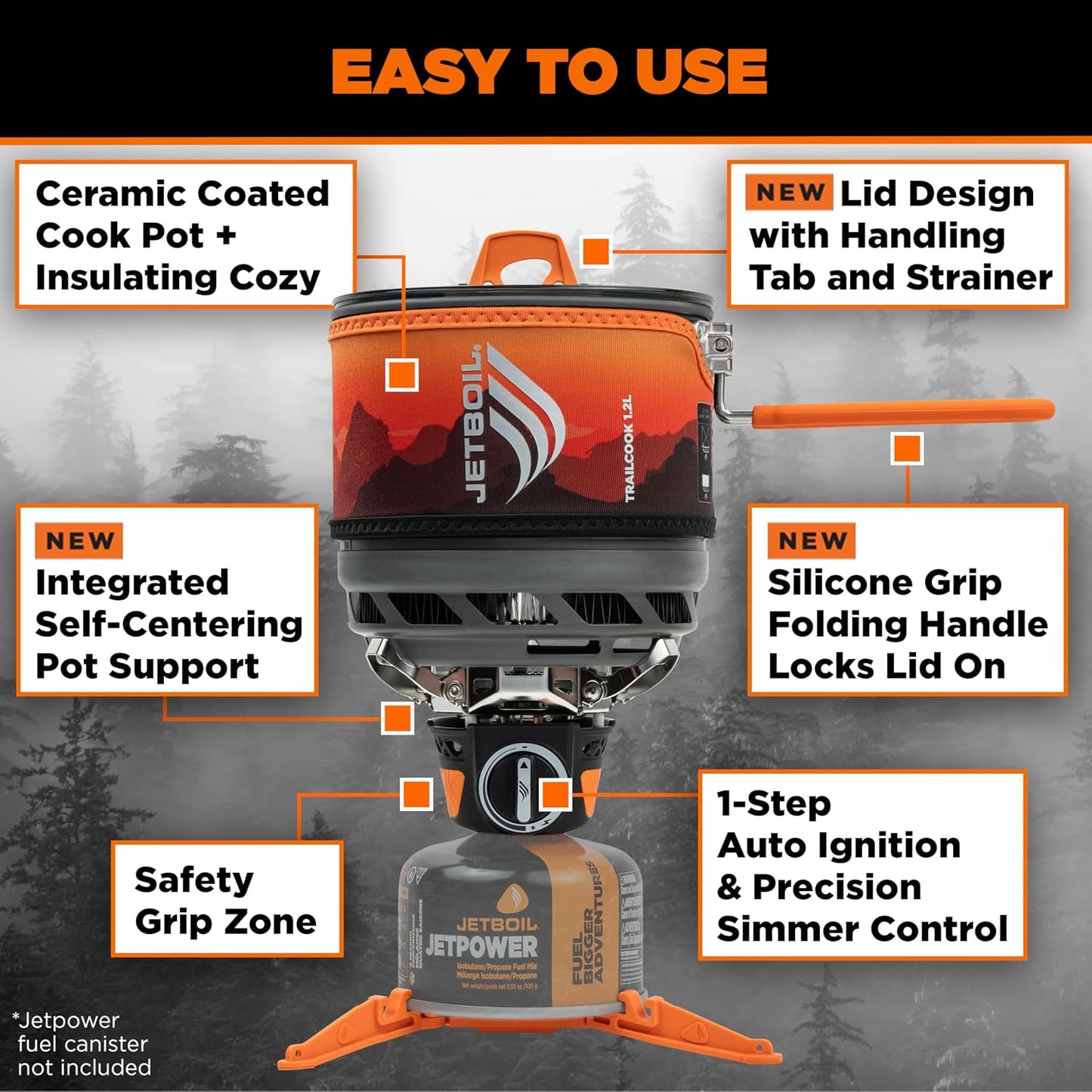 Jetboil Trailcook 1.2L Camping and Backpacking Stove Cooking System with Adjustable Heat Control, New for 2026