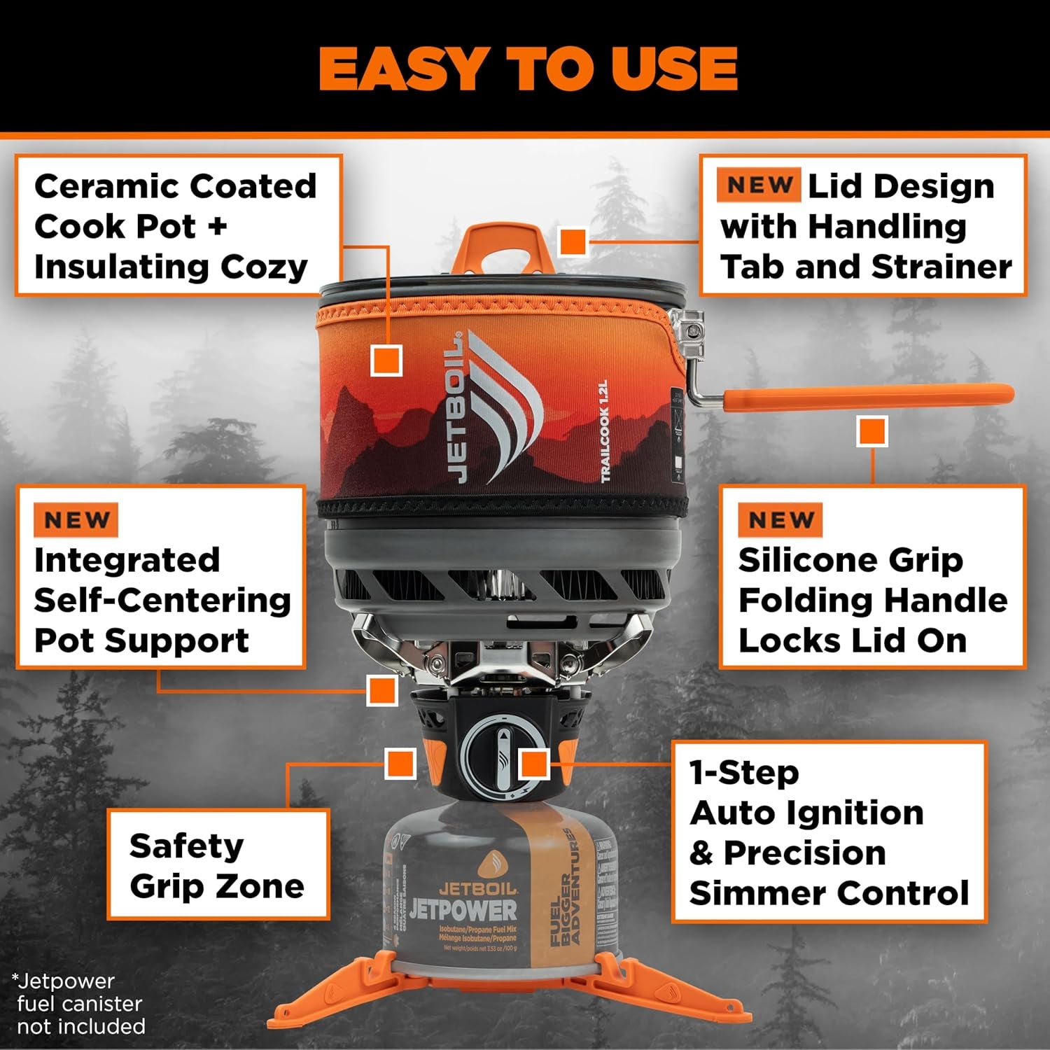 Jetboil Trailcook 1.2L Camping and Backpacking Stove Cooking System with Adjustable Heat Control, New for 2026