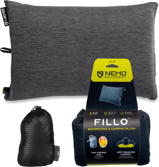 Fillo Camping Pillow - Black Pearl/Birch Bud | Packable Comfort, Foam Padding, Air Support, Travel, Backpacking