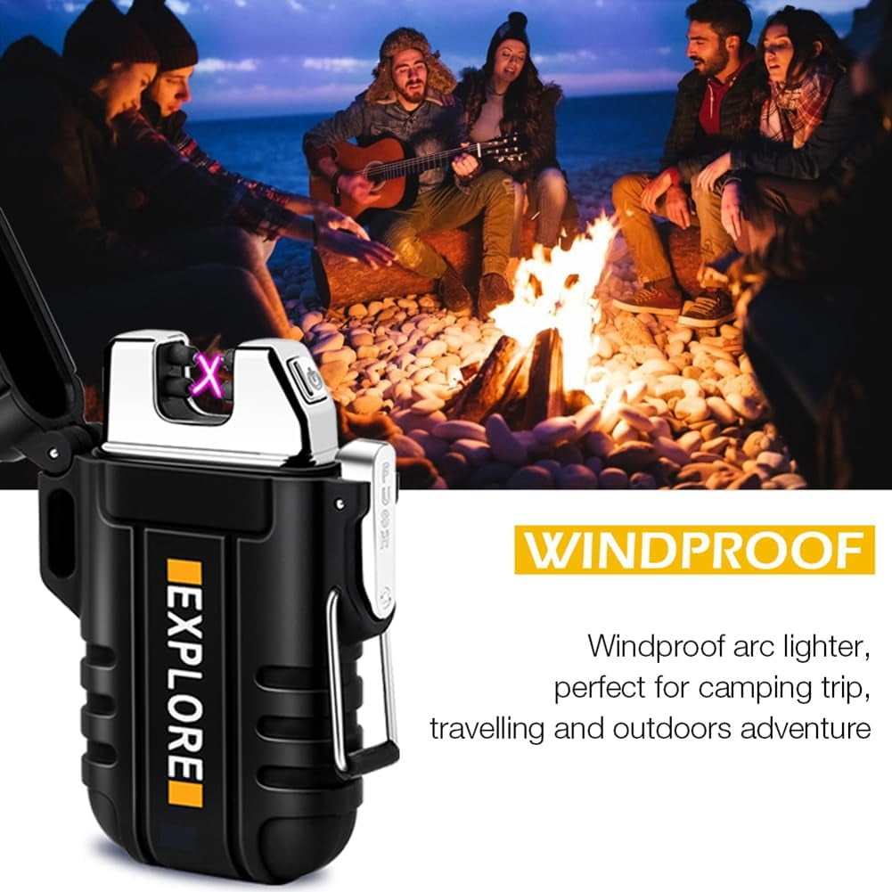 Waterproof Electric Lighter Windproof Dual Arc USB Rechargeable Flameless Plasma