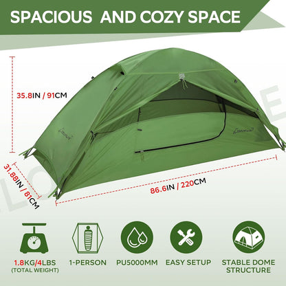 Ultimate 1-Person Ultralight Backpacking Tent | Easy Setup, Waterproof & Durable for All Seasons