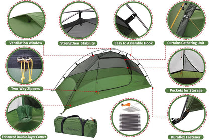 Ultimate 1-Person Ultralight Backpacking Tent | Easy Setup, Waterproof & Durable for All Seasons