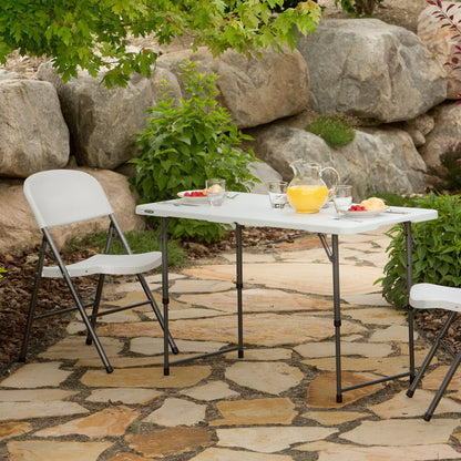 4 Foot Fold-In-Half Adjustable Height Table, Indoor/Outdoor Essential, White (80509)