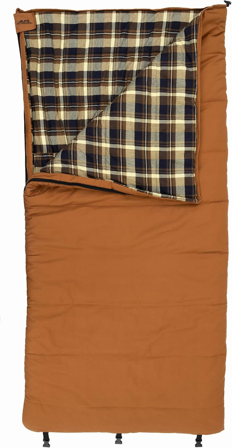 Redwood -10°F Flannel-Lined Sleeping Bag with Cotton Canvas Shell, Heavy-Duty Zippers, Oversized Rectangle Design, Cold Weather Camping & Hunting Gear