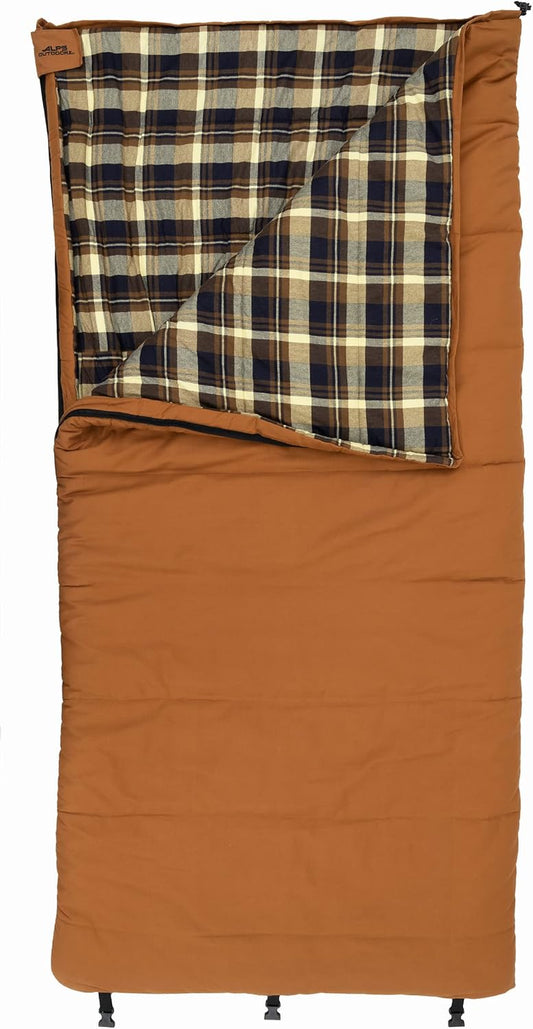 Redwood -10°F Flannel-Lined Sleeping Bag with Cotton Canvas Shell, Heavy-Duty Zippers, Oversized Rectangle Design, Cold Weather Camping & Hunting Gear