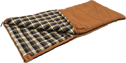 Redwood -10°F Flannel-Lined Sleeping Bag with Cotton Canvas Shell, Heavy-Duty Zippers, Oversized Rectangle Design, Cold Weather Camping & Hunting Gear